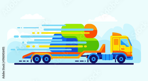 Speedy Truck Delivering Abstract Cargo With Motion Lines