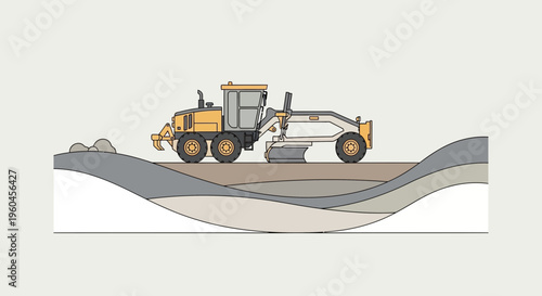 Road Grader Machine Working on Uneven Terrain Construction Illustration