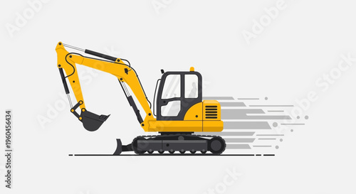 Speedy Yellow Excavator Machine Moving Fast Construction Vehicle Design