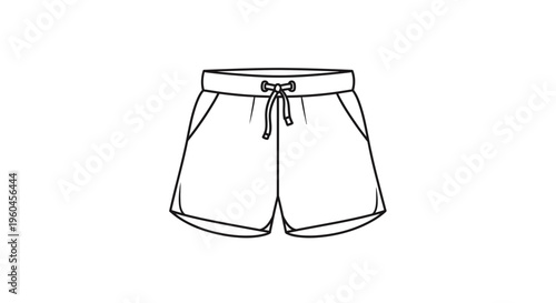 Minimalist outline drawing of sporty casual shorts featuring an adjustable drawstring waist