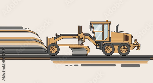 Road Grading Machine Paving Asphalt Surface Construction Work