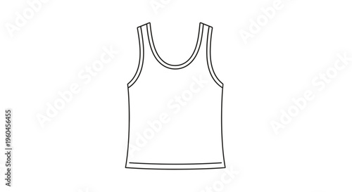 Minimalist black outline drawing of a basic sleeveless undershirt, perfect for design mockups and