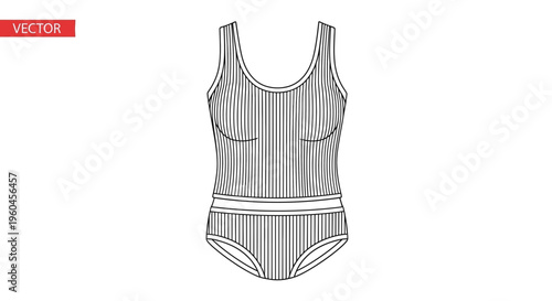 Fashion technical drawing of a ribbed women's undergarment ensemble, a vector illustration of a