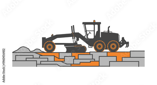 Road Grader Working On Ground Layered Construction Material Surface