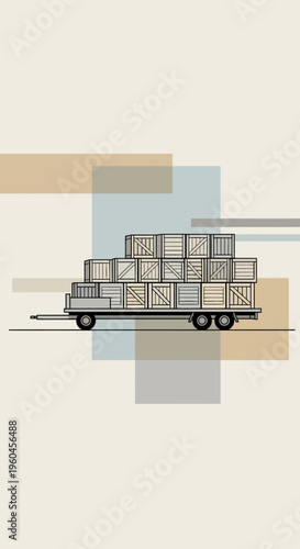 Stacked Wooden Crates on Transport Vehicle Abstract Minimalist Design