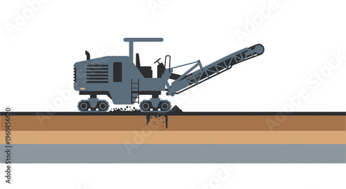 Road Milling Machine Asphalt Removal Construction Equipment Illustration