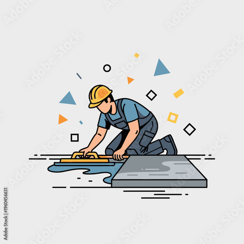 Skilled Worker Installing New Flooring With Precision Tools And Materials