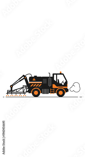 Urban Street Sweeper Truck Performing Municipal Cleaning Duties