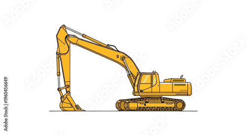 Striking Yellow Excavator Machine Isolated On White Background