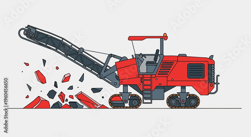 Road Milling Machine Grinding Pavement into Debris for Recycling