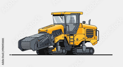 Striking Yellow Road Paving Machine Illustration With Clean Lines