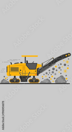 Road Milling Machine Industrial Construction Equipment Working on Asphalt Surface