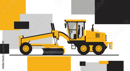 Vector Illustration Of A Grader Construction Machine On A White Background