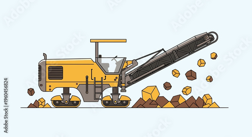 Road Milling Machine Working On Construction Site Abstract Art Flat Style