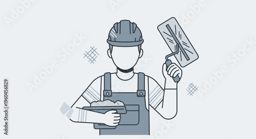 Skilled Worker With Plastering Tools and Materials Ready for Renovation Projects