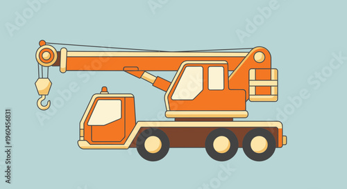 Stylized Orange Truck Mounted Crane Illustration Industrial Lifting Equipment