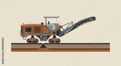 Road Milling Machine Working On Asphalt Surface Illustration