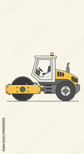 Stylized Illustration Of A Compact Roller Used For Road Construction And Compaction