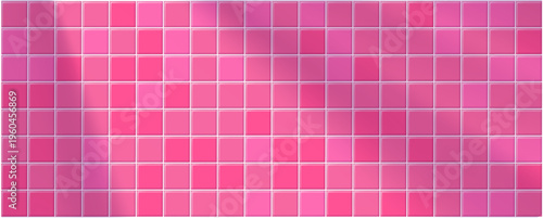 Minimal ceramic grid pattern with glossy surface and light reflections. Bathroom pink tile background ideal for bathroom, swimming pool and interior design.