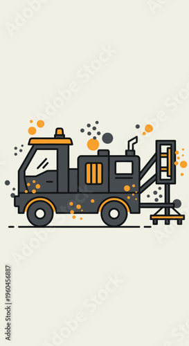 Vector Illustration Of A Specialized Maintenance Truck For Road Surface Treatment