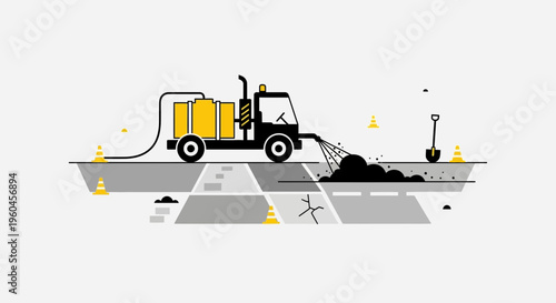 Road Repair Machine Spraying Asphalt for Pavement Maintenance