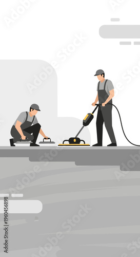 Skilled Workers Performing Industrial Flooring Maintenance And Refinishing Services