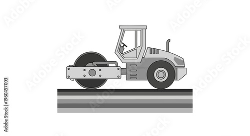 Road Roller Compacting Layers Of Earth And Asphalt For Construction Projects