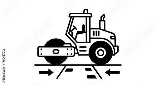 Road Roller Compacting Surface Construction Equipment Line Art