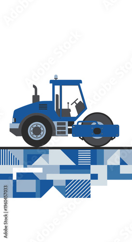 Vibrant Blue Road Roller Machine Symbolizing Construction And Infrastructure Development