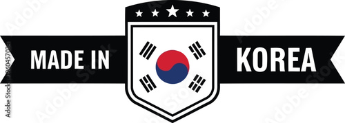 Made in Korea Shield Badge Label Vector Illustration for Product Packaging and Export Stamp Design