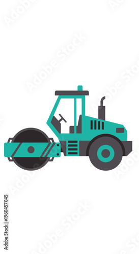 Teal Steamroller Machine for Road Construction Flat Design Icon