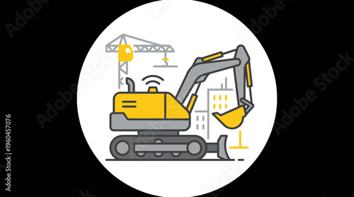 Smart Excavator In Future Construction Site With Wireless Connection