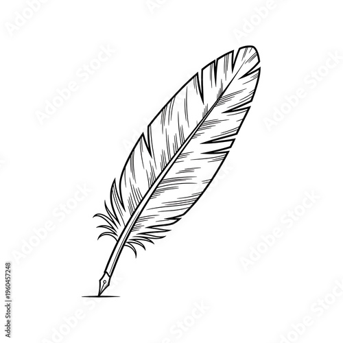 Vintage Quill Pen Outline - Writing, Literature & Education Symbol