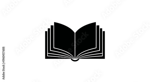 Open book icon, black silhouette on white background, representing knowledge and learning