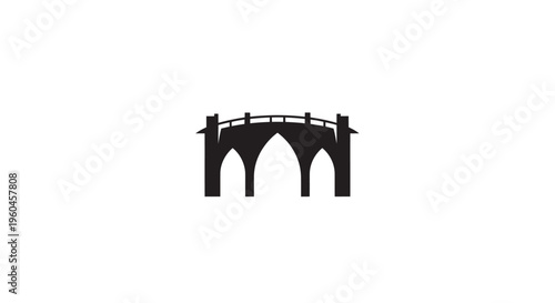 Fotografie Black silhouette of a stone bridge with arches on a white background