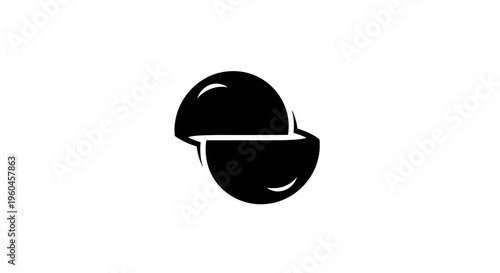 Abstract Silhouette of Split Sphere on White Background, Minimalist Design