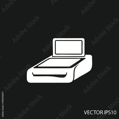 White icon of a modern, sleek point-of-sale terminal with a screen