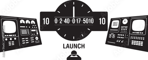 Space Shuttle Launch Control Panel, Countdown Timer, Vector Spacecraft Dashboard