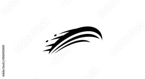 Black abstract motion graphic design element on a white background.