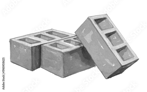 Hand painted watercolor concrete cinder block isolated