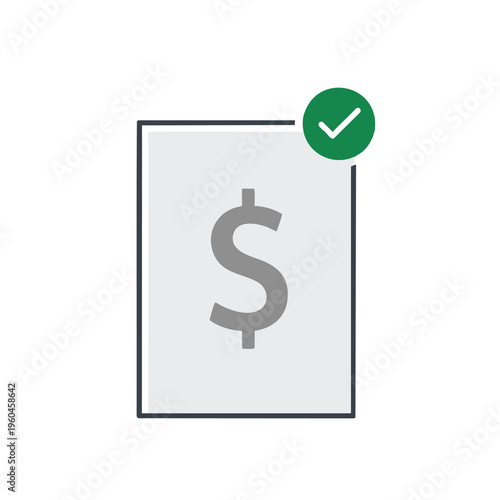 A gray document with a dollar sign and a green checkmark