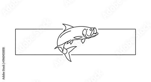 Dynamic Jumping Fish Outline Illustration within a Simple Horizontal Frame Minimalist Angler's