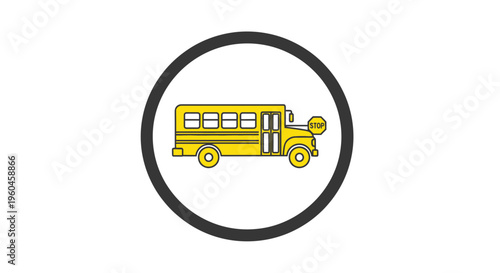 Vibrant yellow school bus icon with stop sign graphic for educational transport safety
