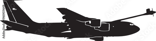 Airplane silhouette, black aircraft icon, plane vector, transportation symbol
