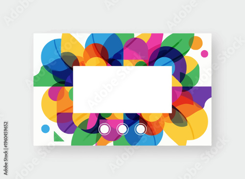 Vibrant colorful illustration of shapes and patterns on a business card template with firefly elements.