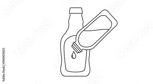 Fluid transfer line art showing liquid being poured between two distinct bottles