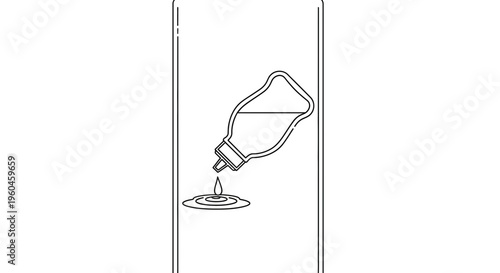 Minimalist line art illustration of a squeeze bottle dispensing a single liquid drop forming a
