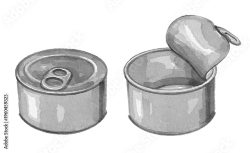 Hand painted watercolor metal tin can isolated