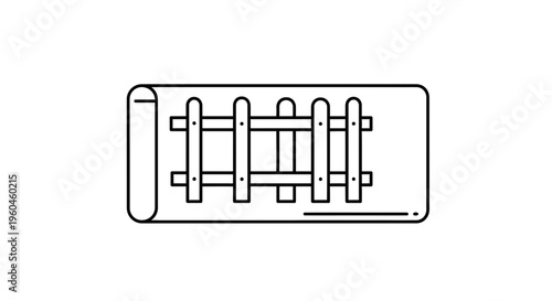 Minimalist line art icon representing a blueprint for a classic wooden picket fence design project