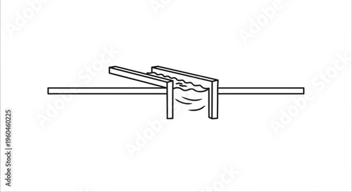 Detailed line art illustration of a water flowing through an open channel hydraulic structure with